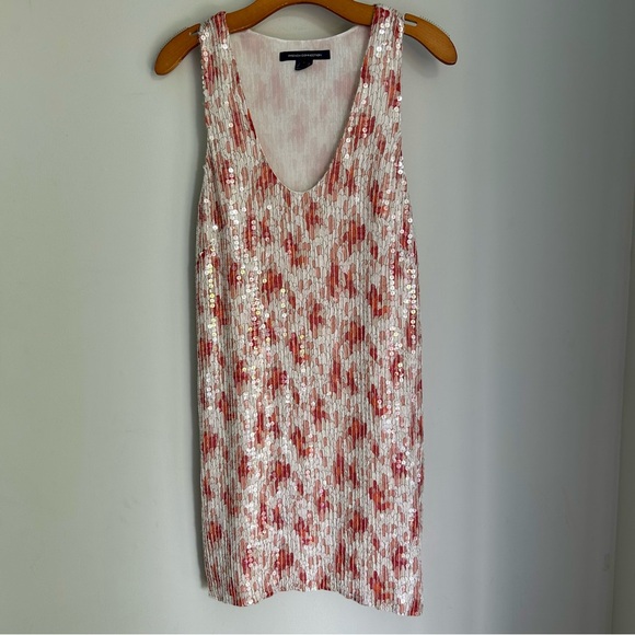 Y2K French Connection Sequin Floral Sleeveless Mini Dress in Pink and White 8 - Picture 1 of 4